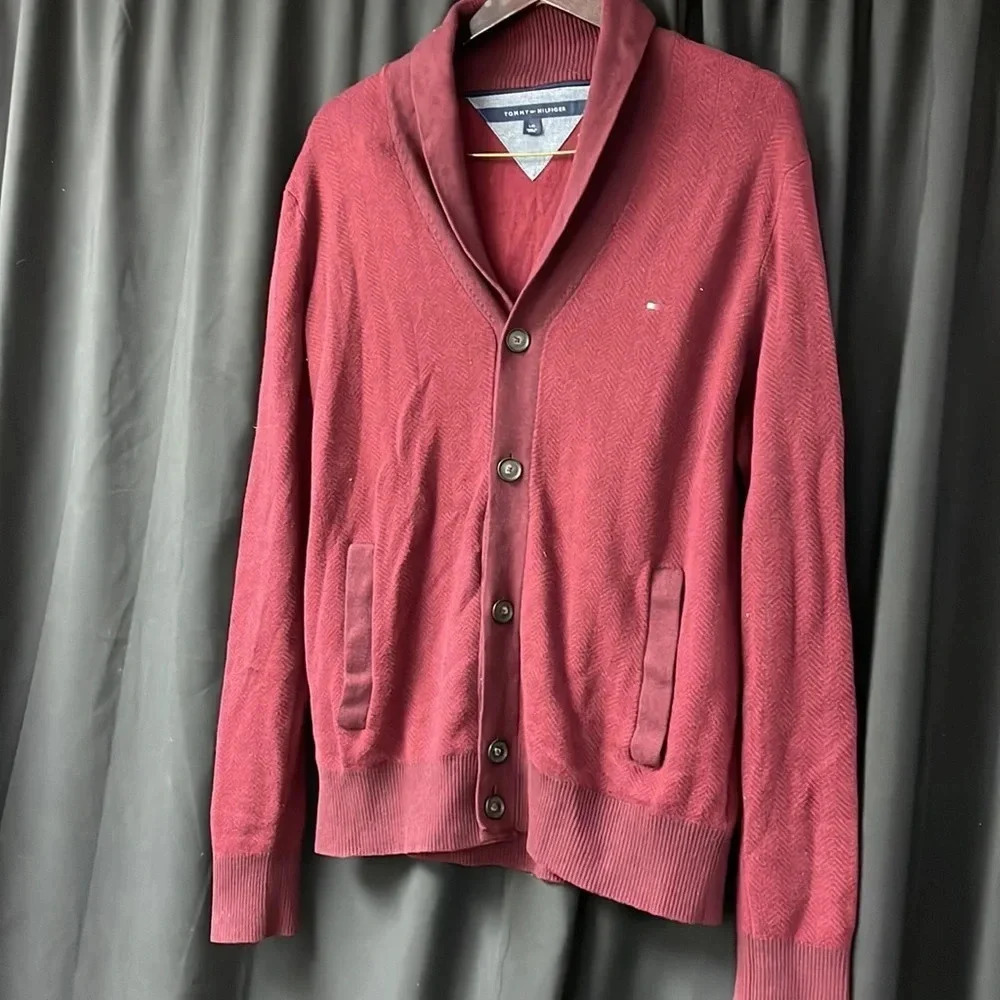 Red/Maroon Tommy Hilfiger Cardigan Sweater L